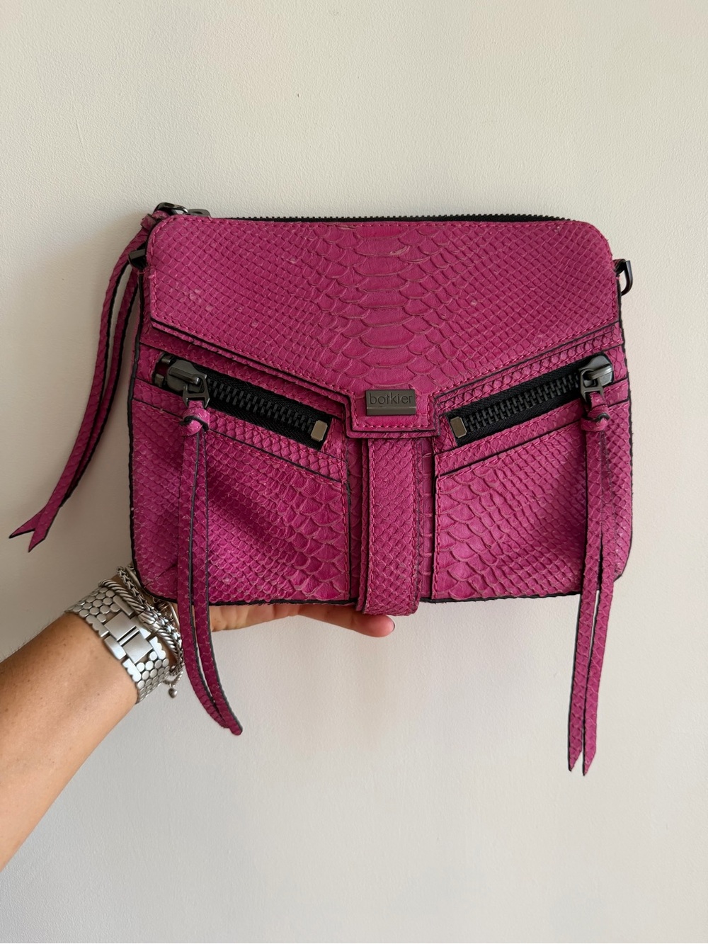 Botkier Trigger Hot Pink Snake-Embossed Crossbody Bag